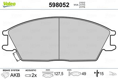 VALEO 598052 Číslo výrobce: 21012. EAN: 3276425980525.