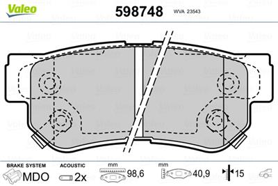 VALEO 598748 Číslo výrobce: 23543. EAN: 3276425987487.