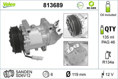 VALEO 813689 Číslo výrobce: SD6V12. EAN: 3276428136899.