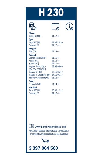 BOSCH 3 397 004 560 Číslo výrobce: H 230. EAN: 3165143604748.