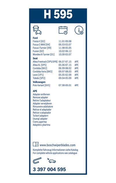 BOSCH 3 397 004 595 Číslo výrobce: H 595. EAN: 3165143931974.