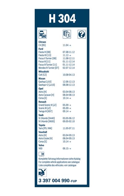 BOSCH 3 397 004 990 Číslo výrobce: H 304. EAN: 4047024208803.