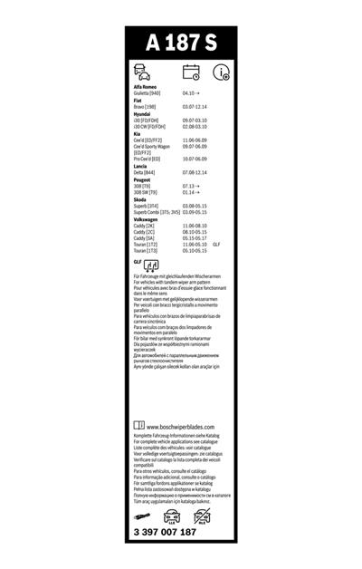 BOSCH 3 397 007 187 Číslo výrobce: A 187 S. EAN: 4047023469182.