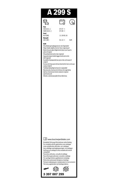 BOSCH 3 397 007 299 Číslo výrobce: A 299 S. EAN: 4047024348714.