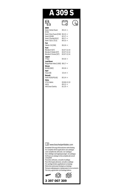 BOSCH 3 397 007 309 Číslo výrobce: A 309 S. EAN: 4047024209329.