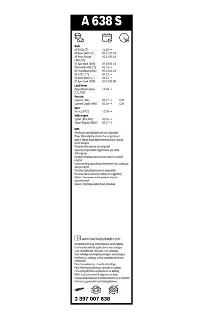 BOSCH 3 397 007 638 Číslo výrobce: A 638 S. EAN: 4047024878730.