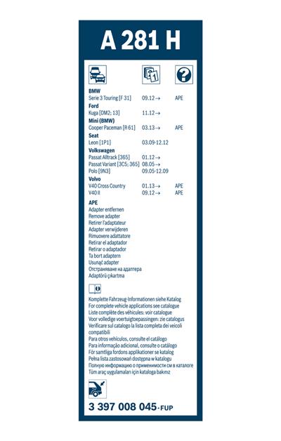BOSCH 3 397 008 045 Číslo výrobce: A 281 H. EAN: 4047024141520.