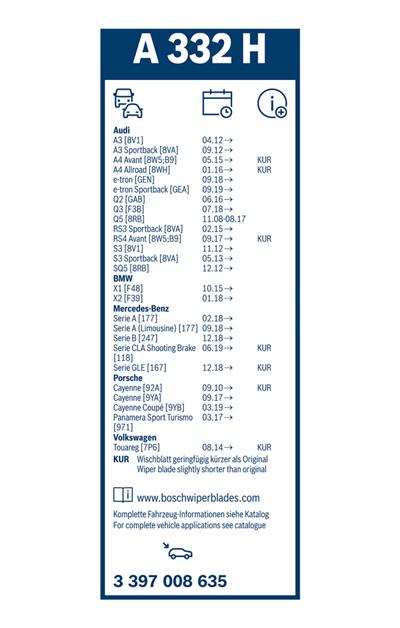 BOSCH 3 397 008 635 Číslo výrobce: A 332 H. EAN: 4047024875210.