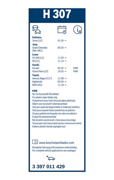 BOSCH 3 397 011 429 Číslo výrobce: H 307. EAN: 4047025083140.