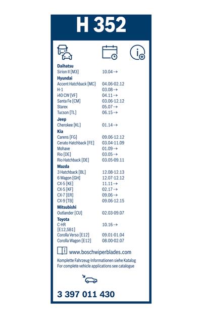 BOSCH 3 397 011 430 Číslo výrobce: H 352. EAN: 4047024699250.
