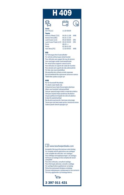 BOSCH 3 397 011 431 Číslo výrobce: H 409. EAN: 4047025083157.