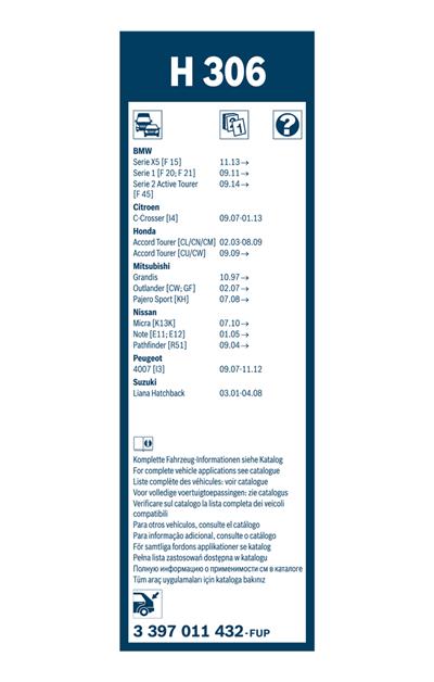 BOSCH 3 397 011 432 Číslo výrobce: H 306. EAN: 4047024867017.