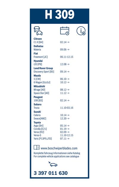 BOSCH 3 397 011 630 Číslo výrobce: H 309. EAN: 4047025104104.