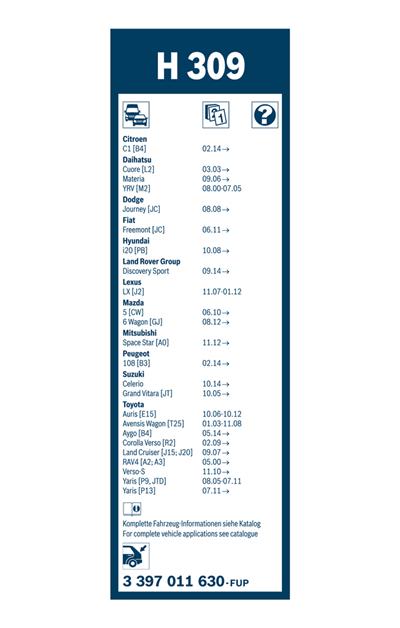 BOSCH 3 397 011 630 Číslo výrobce: H 309. EAN: 4047025104104.