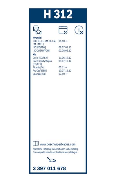 BOSCH 3 397 011 678 Číslo výrobce: H 312. EAN: 4047025233200.