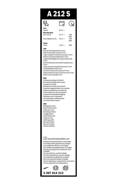 BOSCH 3 397 014 212 Číslo výrobce: A 212 S. EAN: 4047025786355.