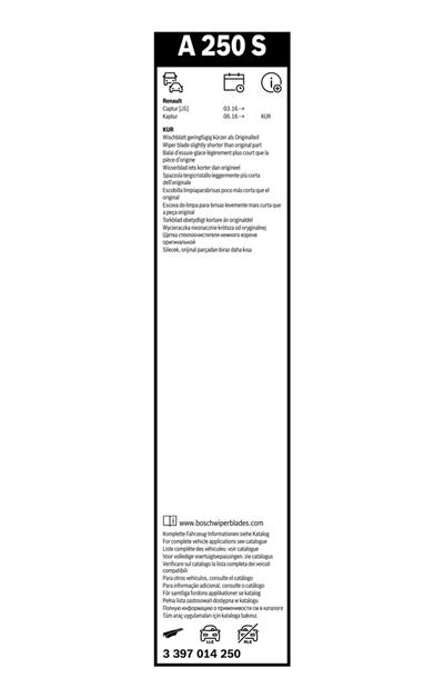 BOSCH 3 397 014 250 Číslo výrobce: A 250 S. EAN: 4047026068764.
