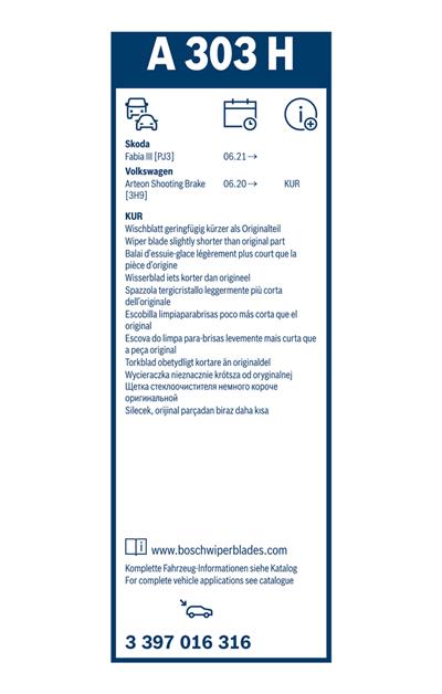 BOSCH 3 397 016 316 Číslo výrobce: A 303 H. EAN: 4047026586626.