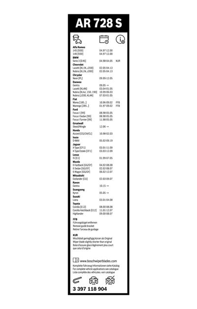 BOSCH 3 397 118 904 Číslo výrobce: AR 728 S. EAN: 3165143613962.