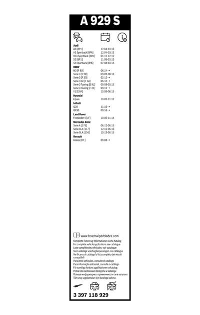 BOSCH 3 397 118 929 Číslo výrobce: A 929 S. EAN: 3165144052562.