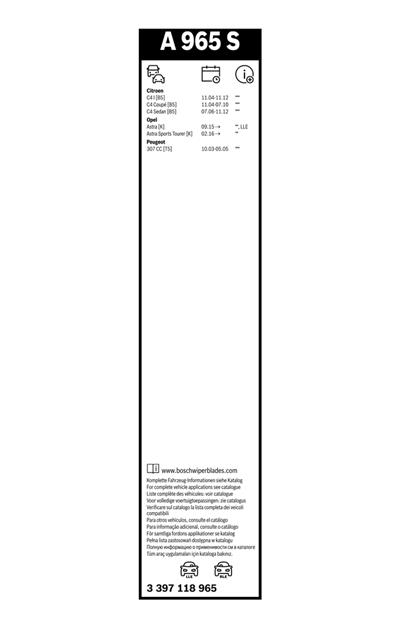 BOSCH 3 397 118 965 Číslo výrobce: A 965 S. EAN: 3165143926130.