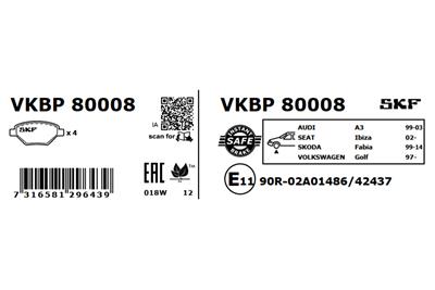 SKF VKBP 80008 Číslo výrobce: 21974. EAN: 7316581296439.