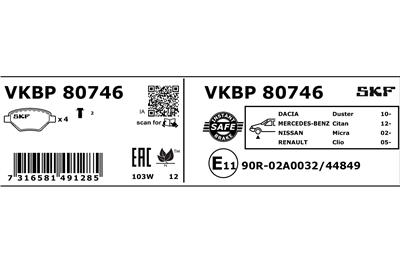 SKF VKBP 80746 EAN: 7316581491285.