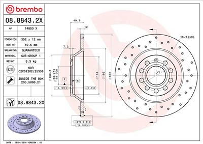 BREMBO 08.8843.2X EAN: 8020584212271.