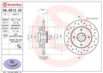 BREMBO 08.9512.2X EAN: 8020584321249.