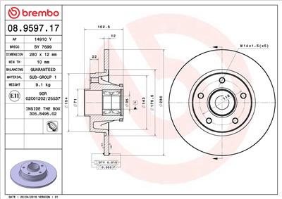 BREMBO 08.9597.17 EAN: 8020584016947.
