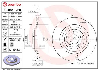 BREMBO 09.8842.21 EAN: 8020584026571.