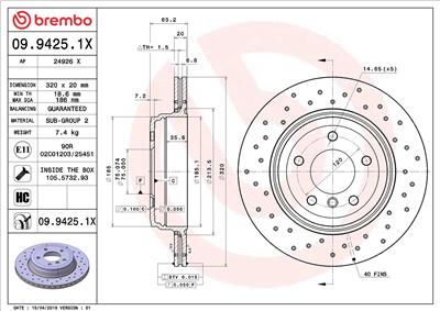BREMBO 09.9425.1X EAN: 8020584217481.