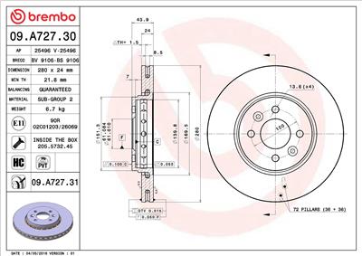 BREMBO 09.A727.31 EAN: 8020584219966.