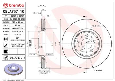 BREMBO 09.A757.11 EAN: 8020584020401.