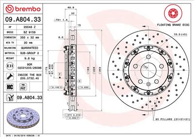 BREMBO 09.A804.33 EAN: 8020584215197.