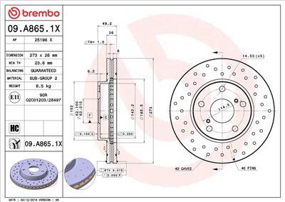 BREMBO 09.A865.1X EAN: 8020584225455.