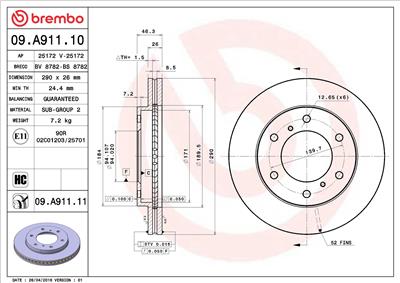 BREMBO 09.A911.11 EAN: 8020584037775.