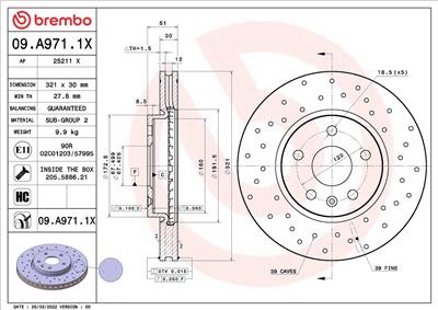 BREMBO 09.A971.1X EAN: 8020584319703.