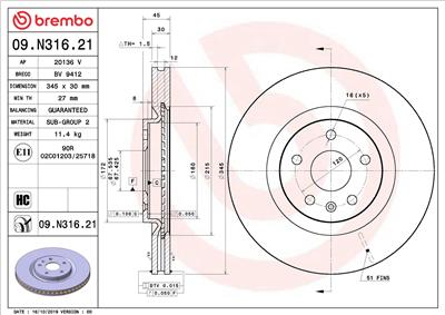 BREMBO 09.N316.21 EAN: 8020584310861.