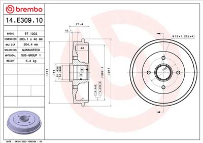 BREMBO 14.E309.10 EAN: 8020584326022.