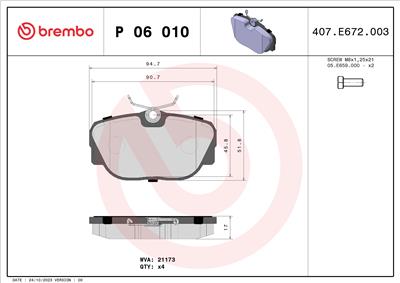 BREMBO P 06 010 Číslo výrobce: 21173. EAN: 8020584050101.