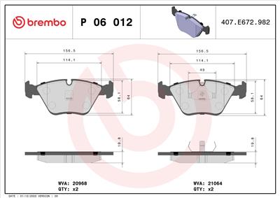 BREMBO P 06 012 Číslo výrobce: 21064. EAN: 8020584050125.