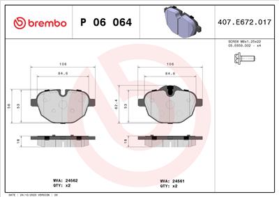 BREMBO P 06 064 Číslo výrobce: 24562. EAN: 8020584090282.
