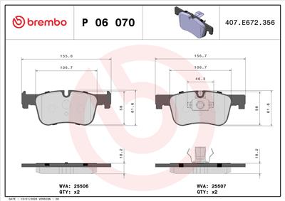 BREMBO P 06 070 Číslo výrobce: 25507. EAN: 8020584102640.