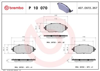 BREMBO P 10 070 Číslo výrobce: 25723. EAN: 8020584087350.