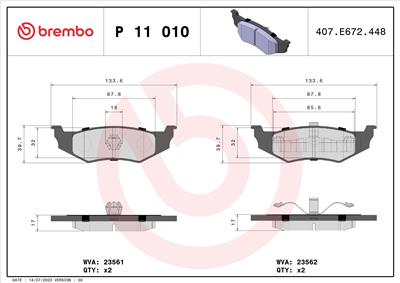 BREMBO P 11 010 Číslo výrobce: 23562. EAN: 8020584050477.