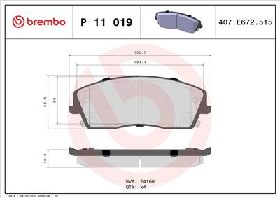 BREMBO P 11 019 Číslo výrobce: 24166. EAN: 8020584060155.