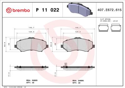 BREMBO P 11 022 Číslo výrobce: 24604. EAN: 8020584090435.