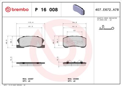 BREMBO P 16 008 Číslo výrobce: 23498. EAN: 8020584050682.