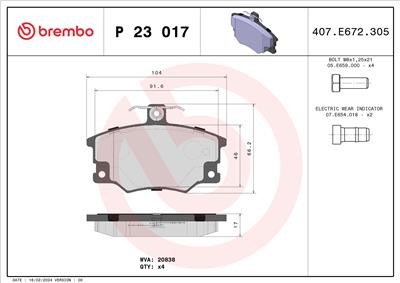 BREMBO P 23 017 Číslo výrobce: 20834. EAN: 8020584050873.